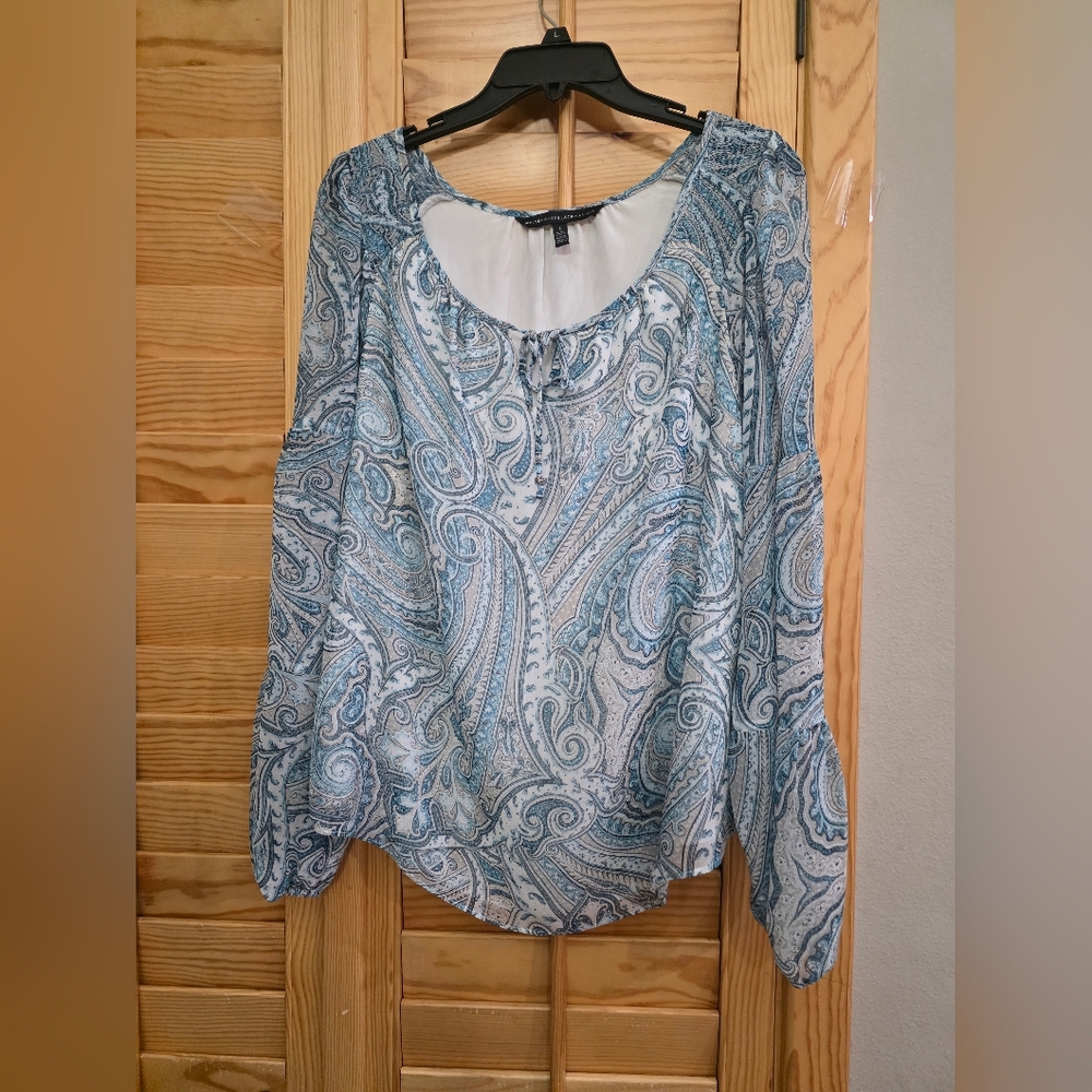 White House Black Market Blue Paisley Peasant Blouse